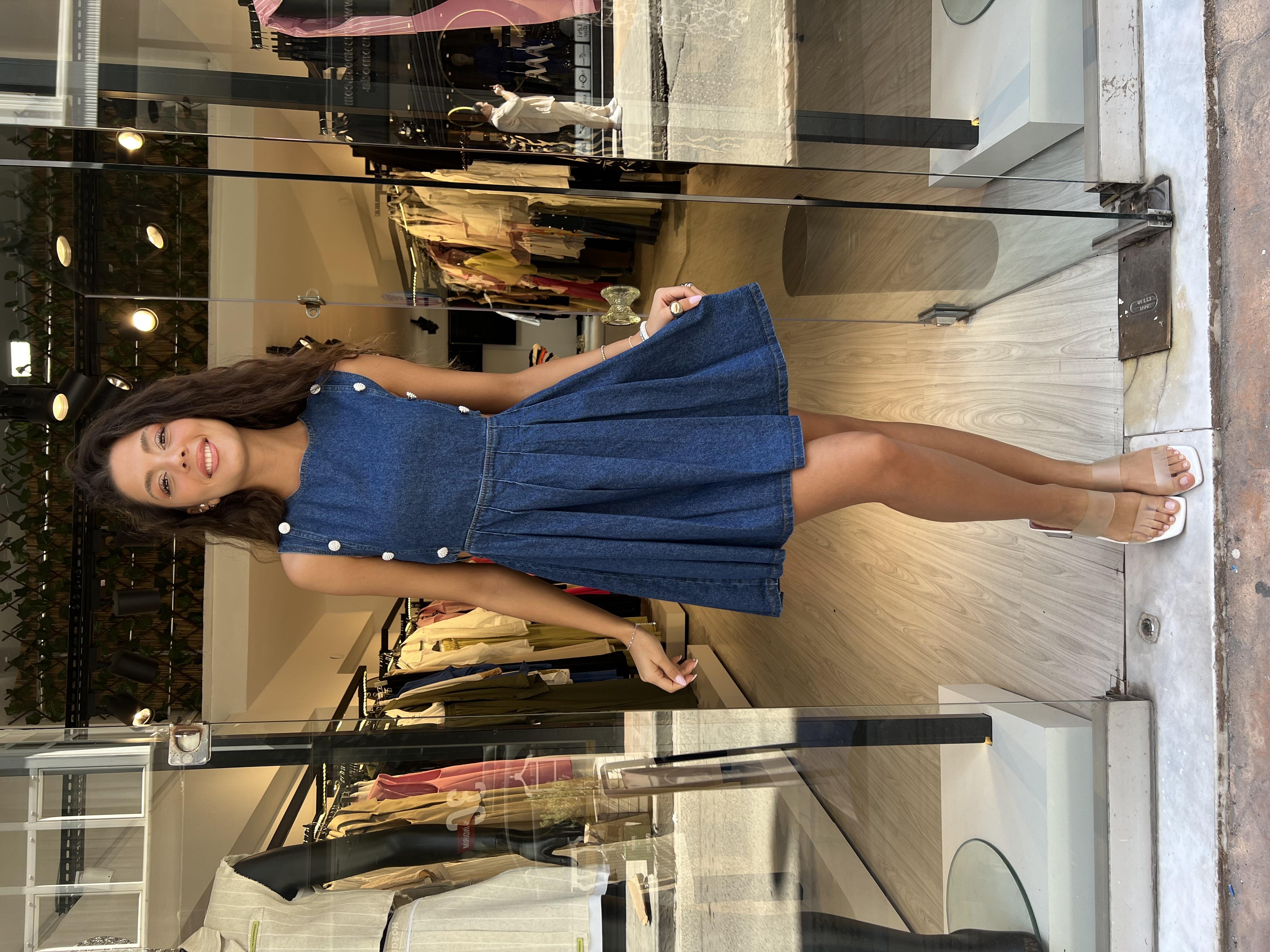 Keyy Düğmeli Kot Elbise-Mavi