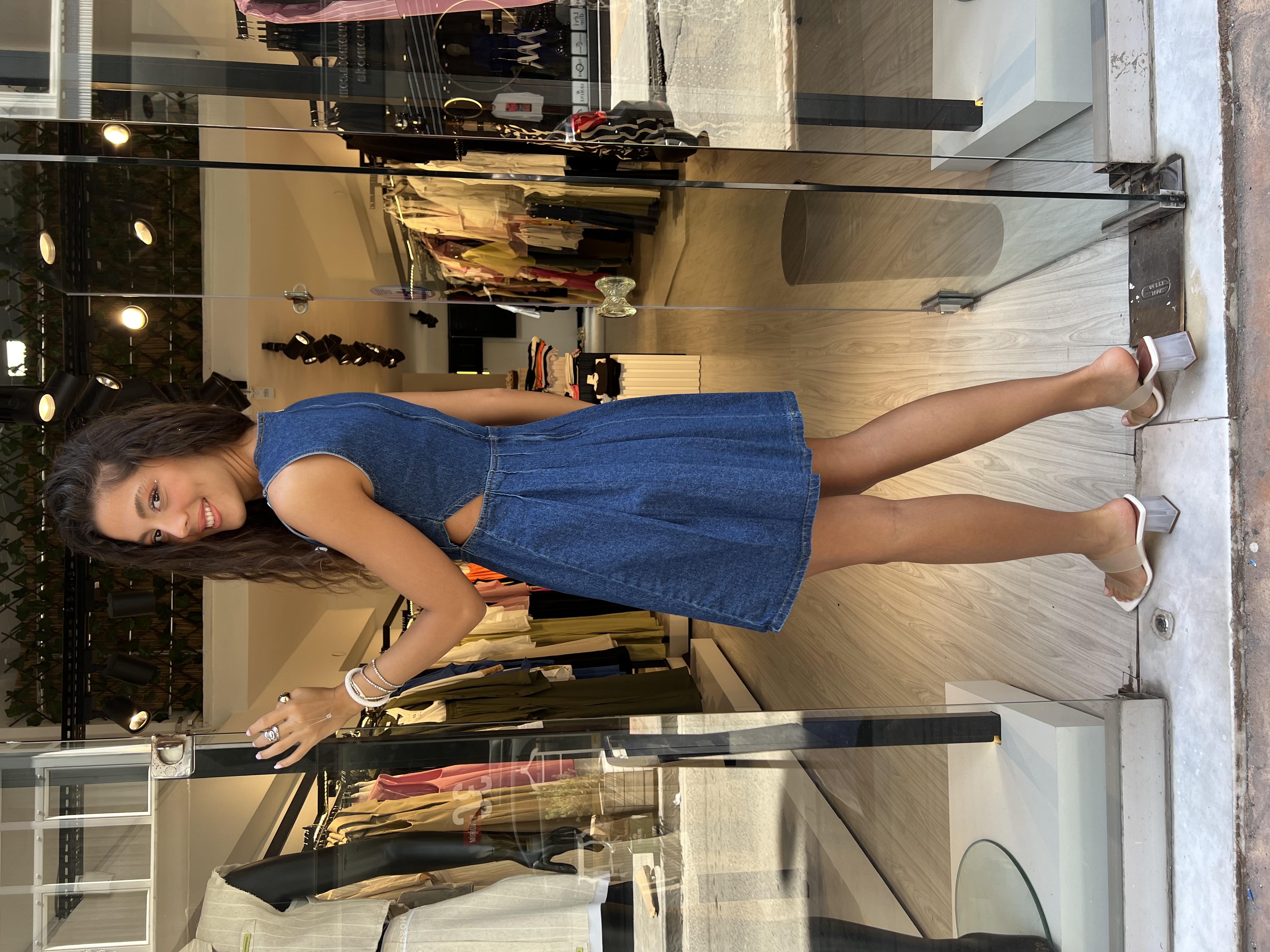 Keyy Düğmeli Kot Elbise-Mavi