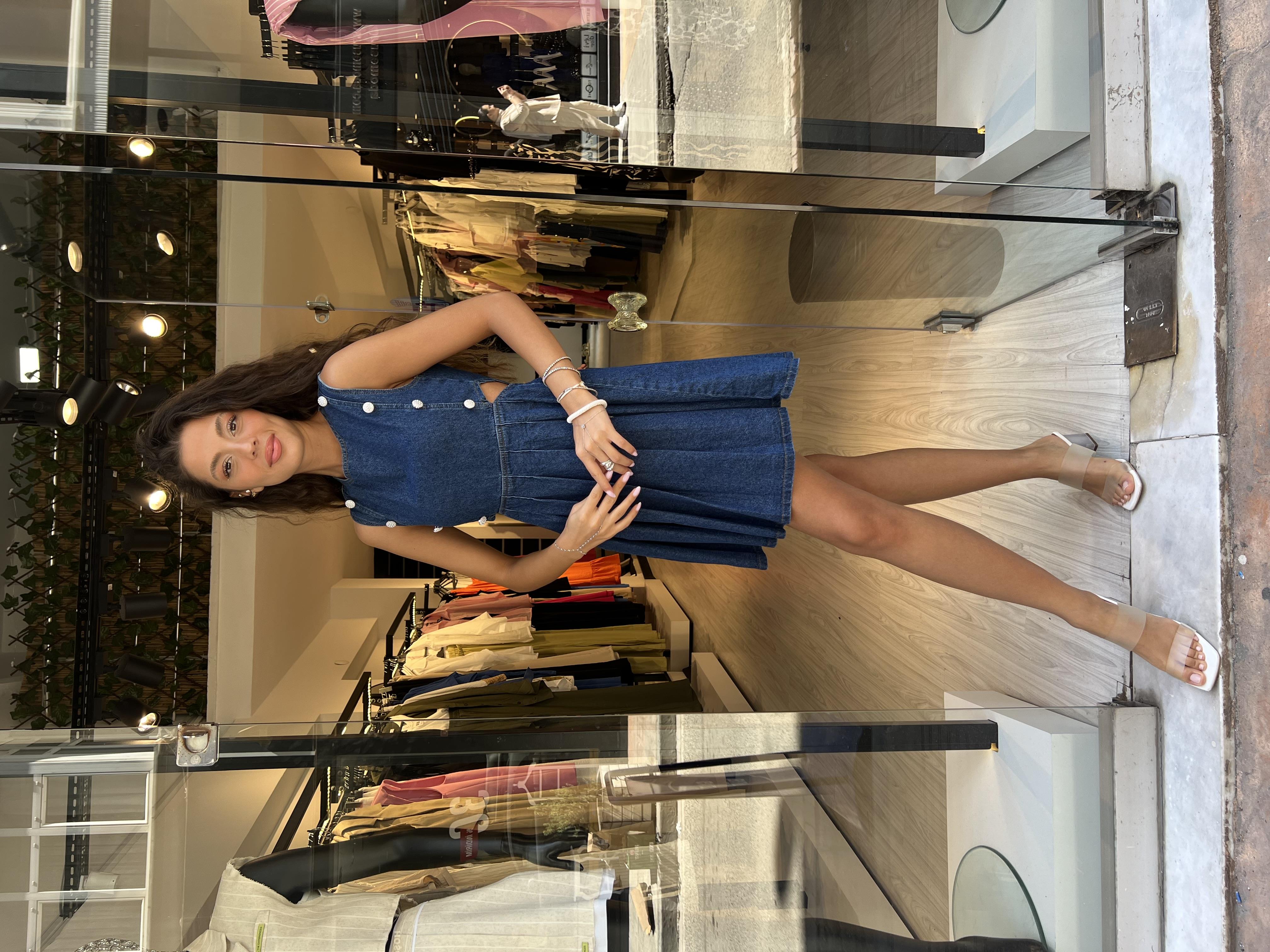 Keyy Düğmeli Kot Elbise-Mavi