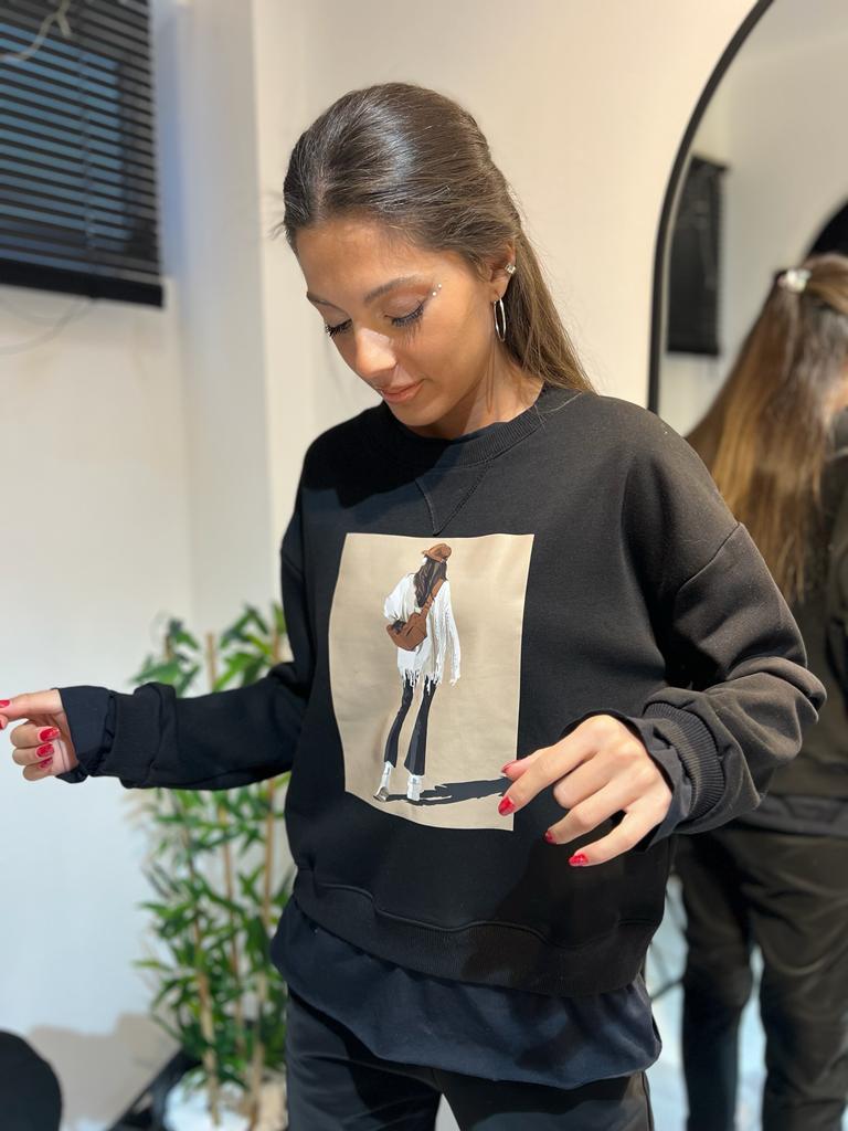 Kız Detay Sweat-Siyah