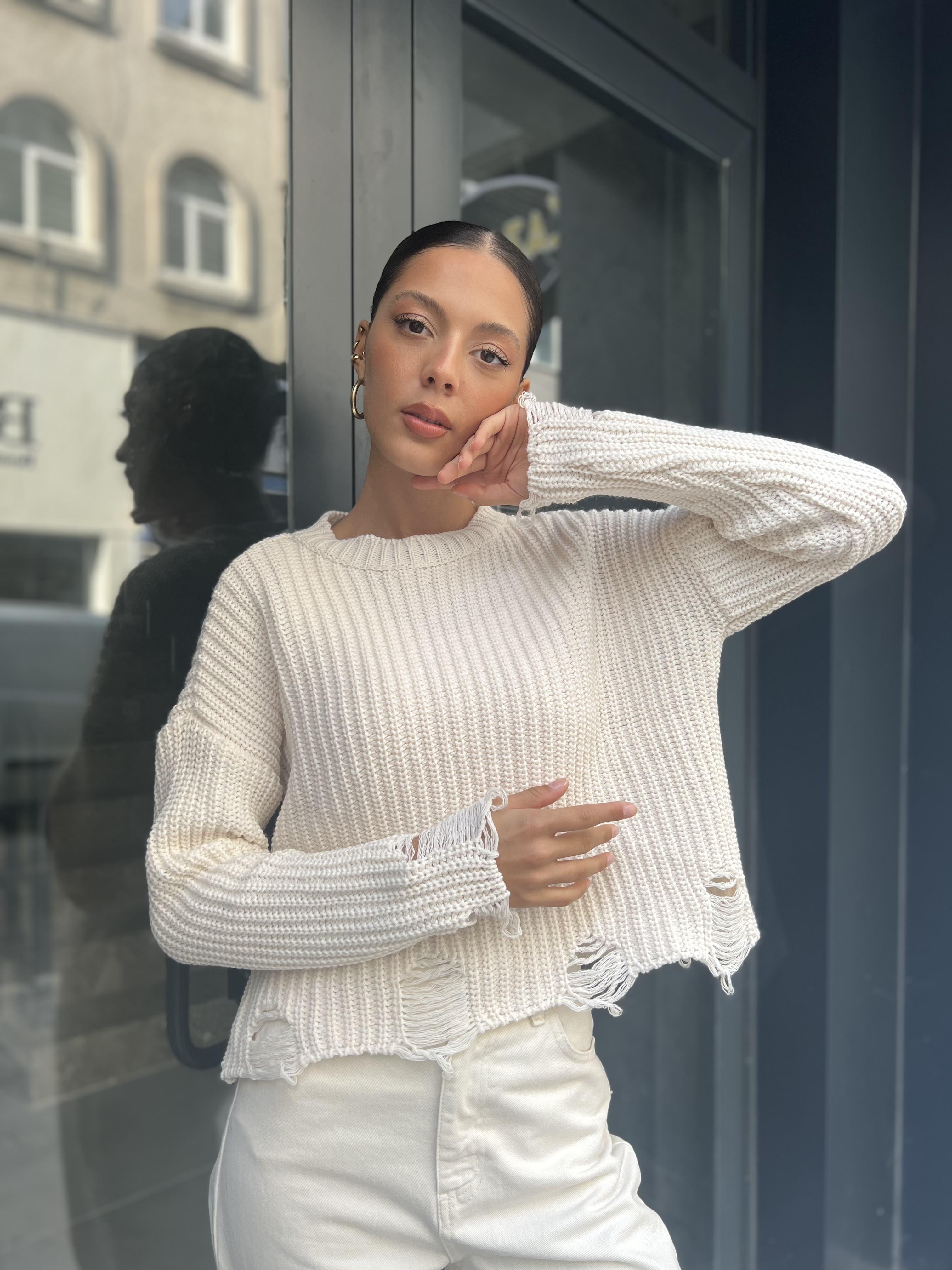 Kol Ucu Yırtık Kazak-Ekru