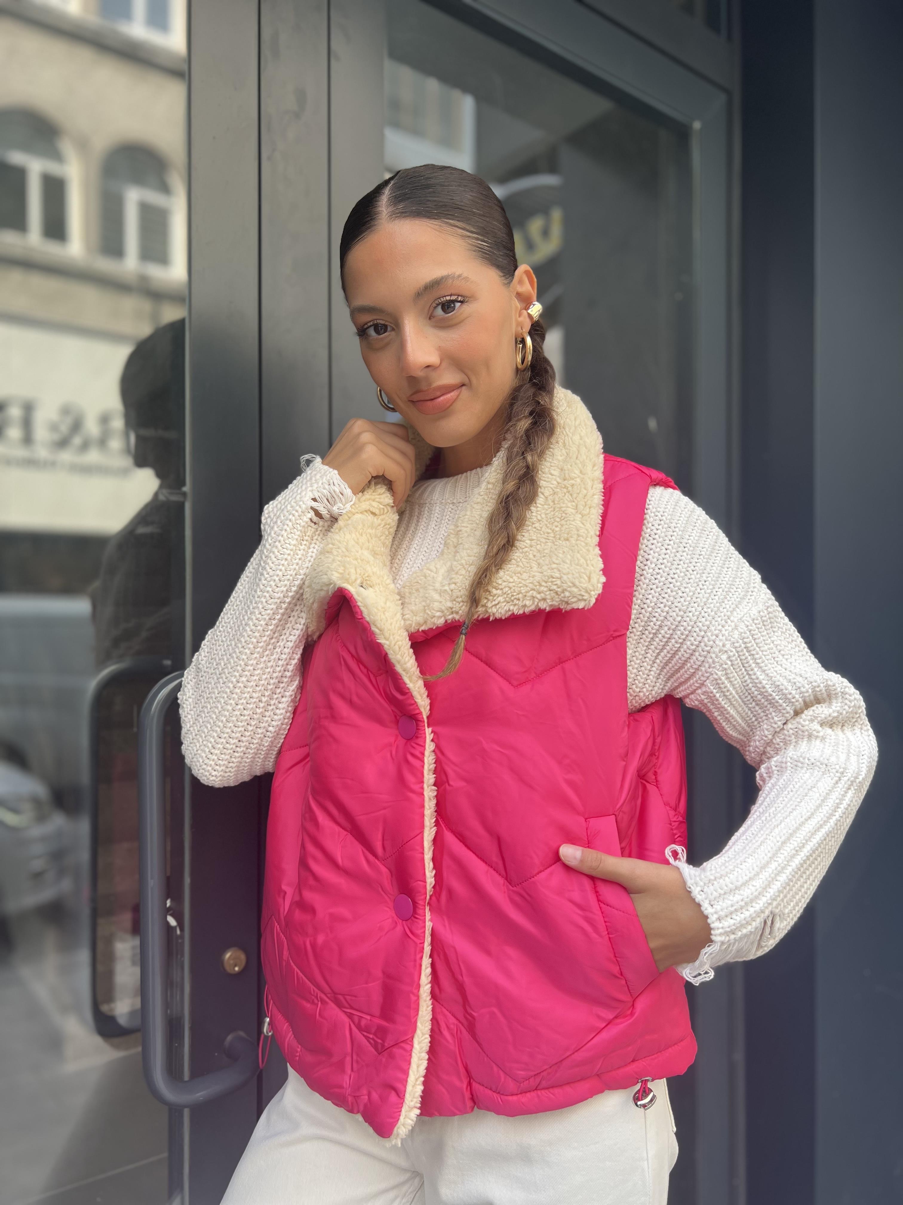 Kürklü Kısa Yelek-Fuşya