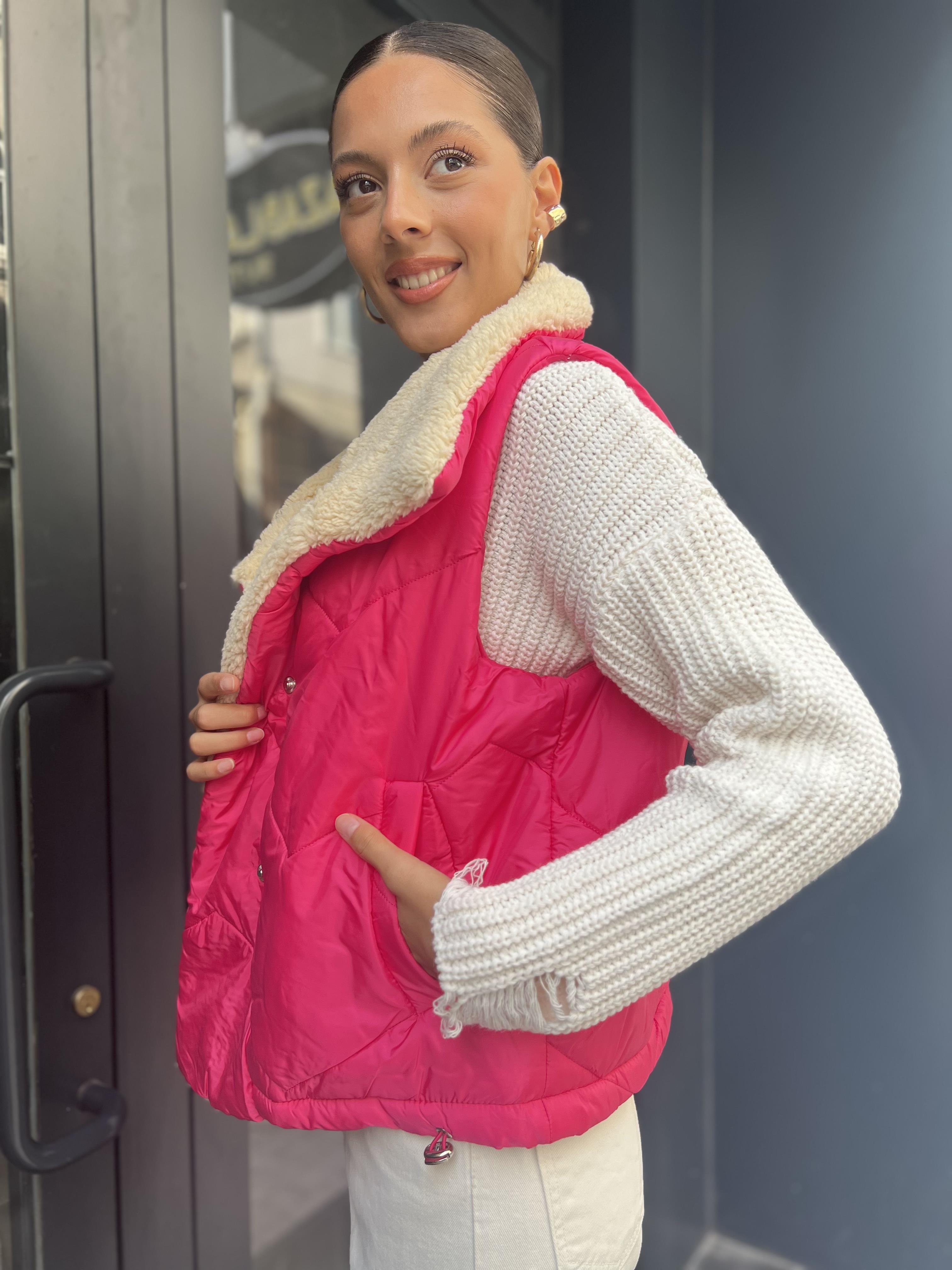 Kürklü Kısa Yelek-Fuşya