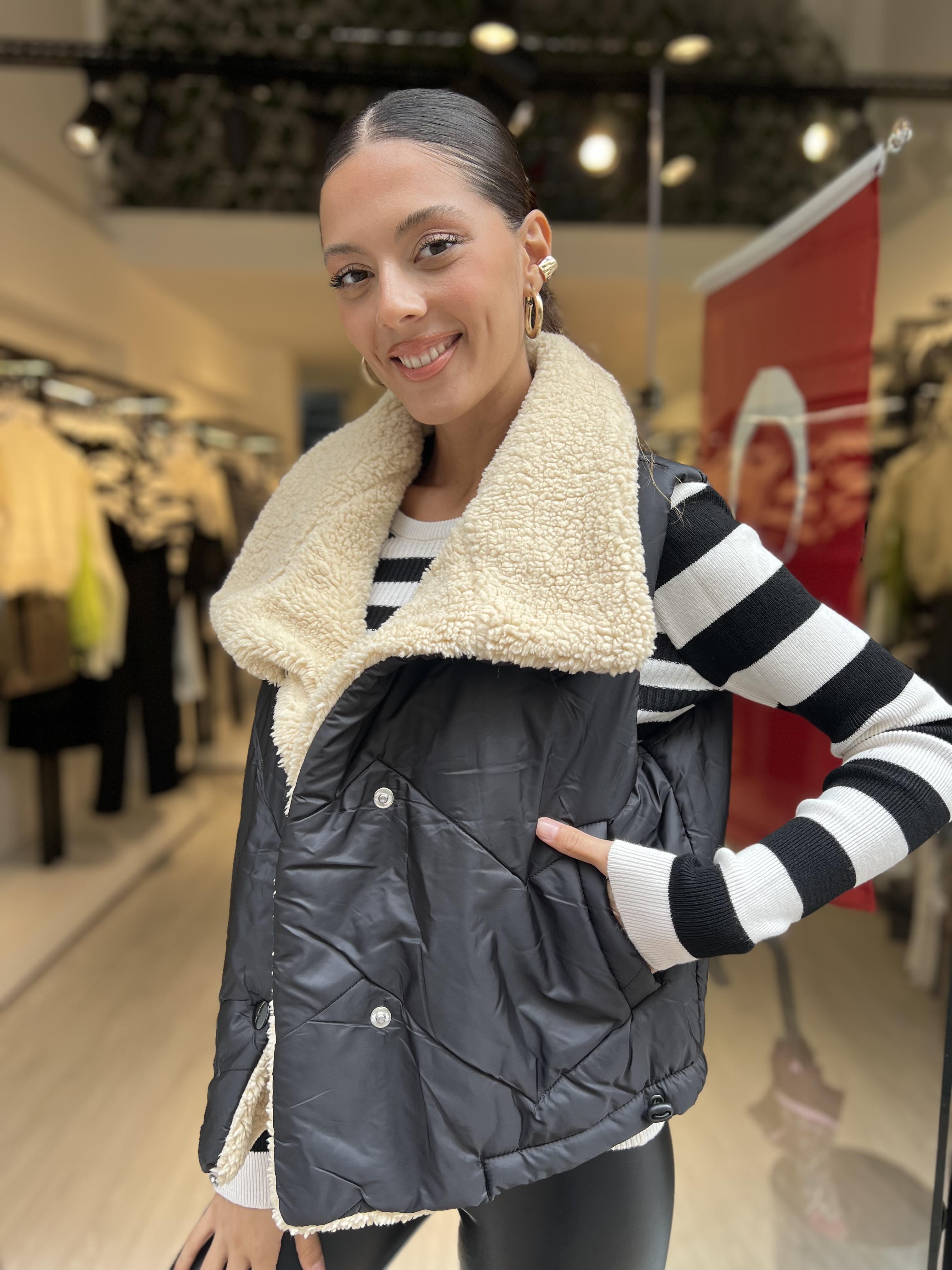 Kürklü Kısa Yelek-Siyah