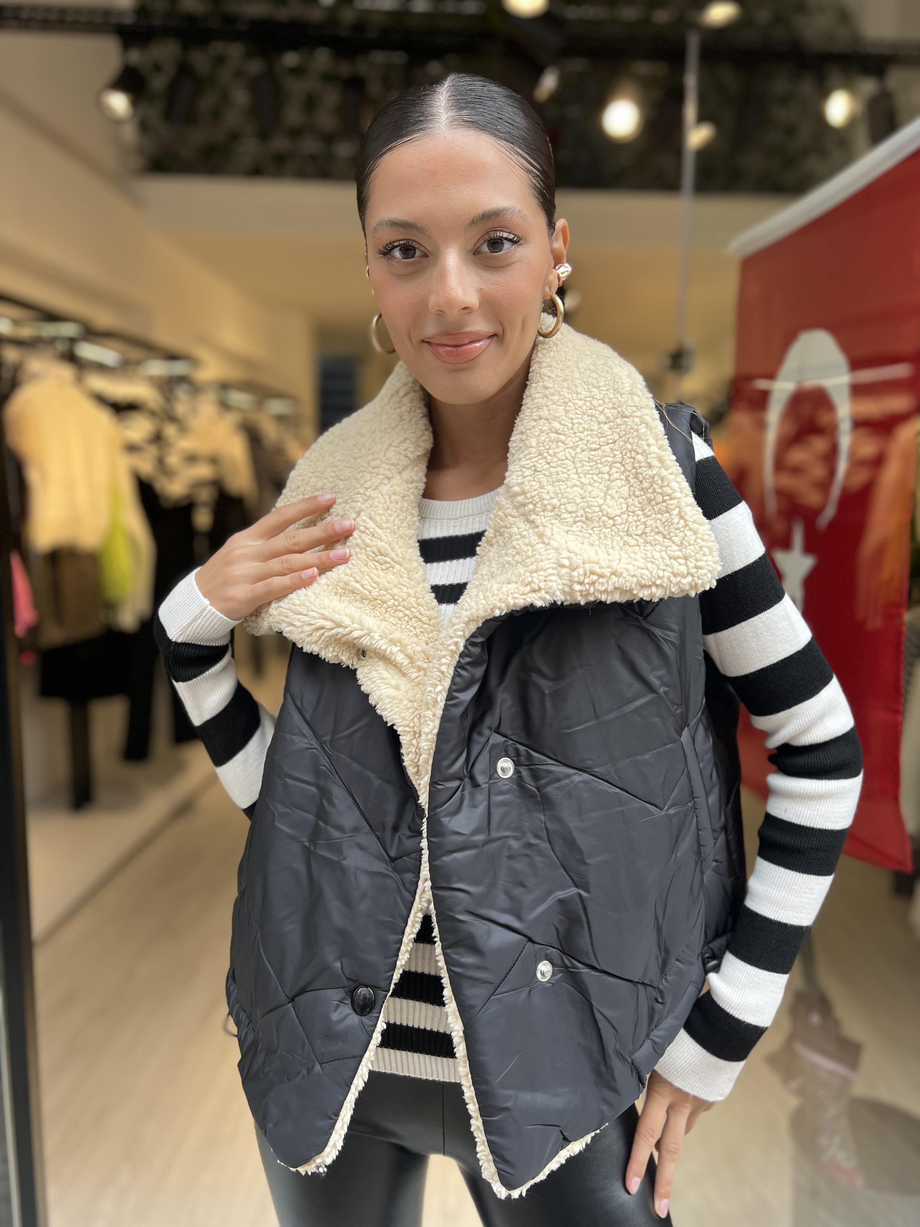 Kürklü Kısa Yelek-Siyah