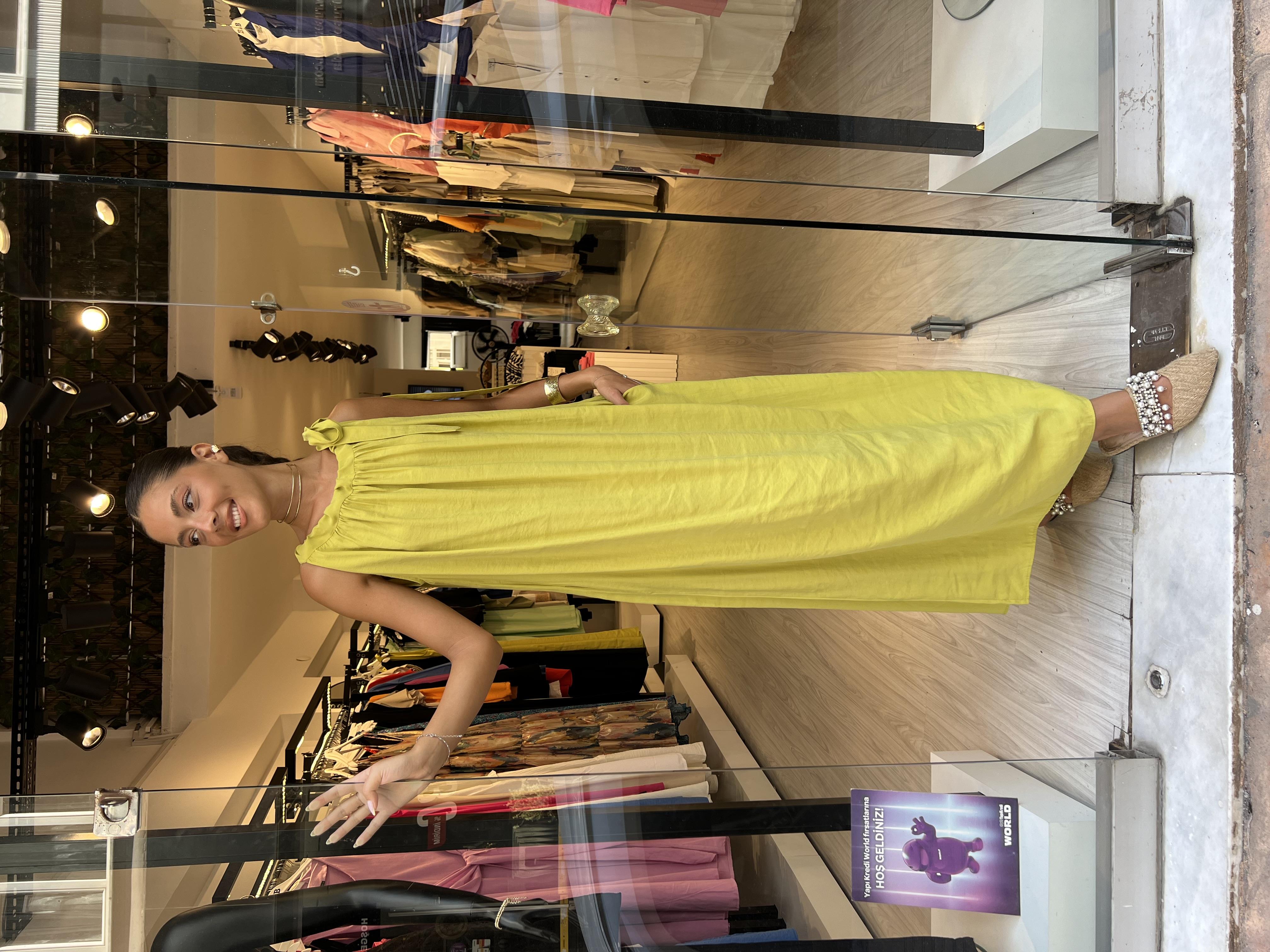 Omuzdan Bağlamalı Elbise-Yeşil