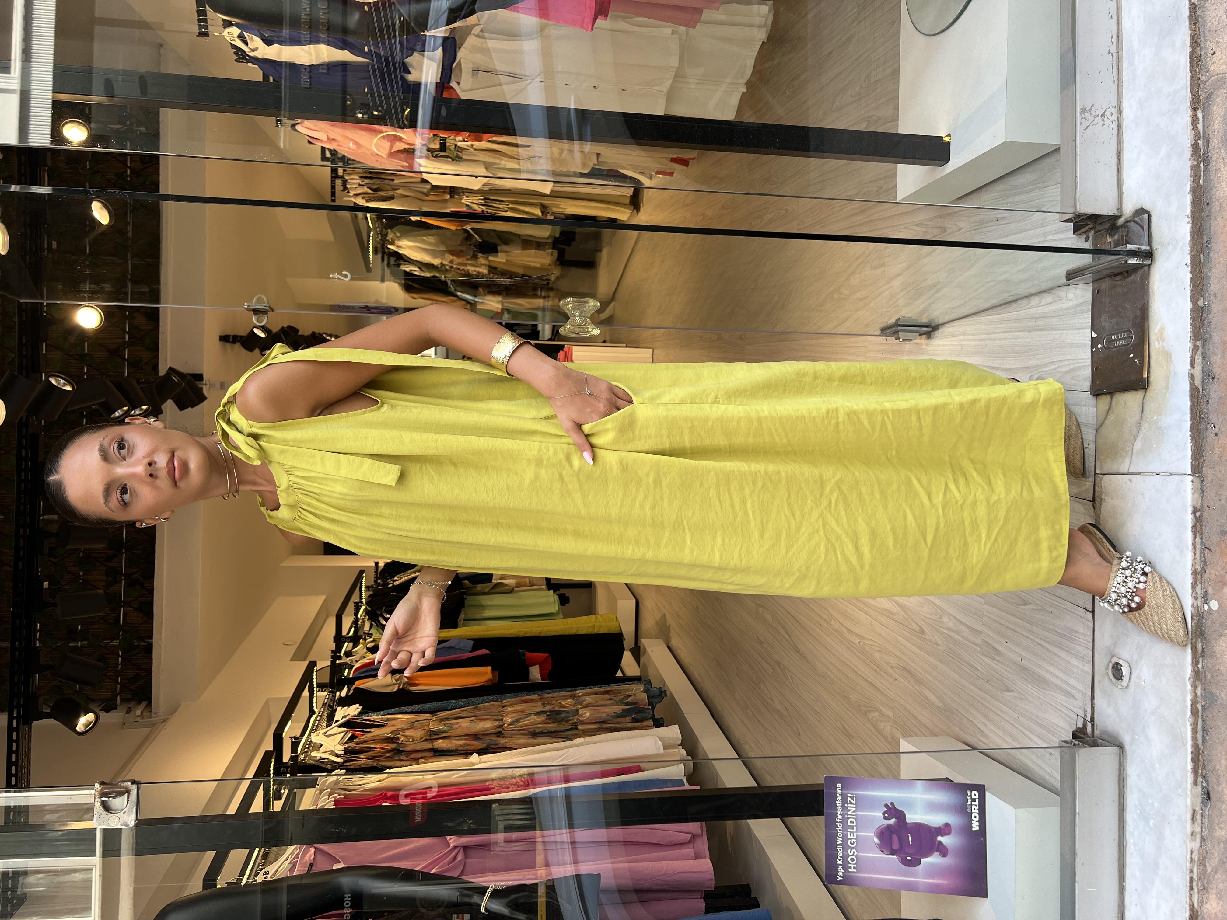 Omuzdan Bağlamalı Elbise-Yeşil