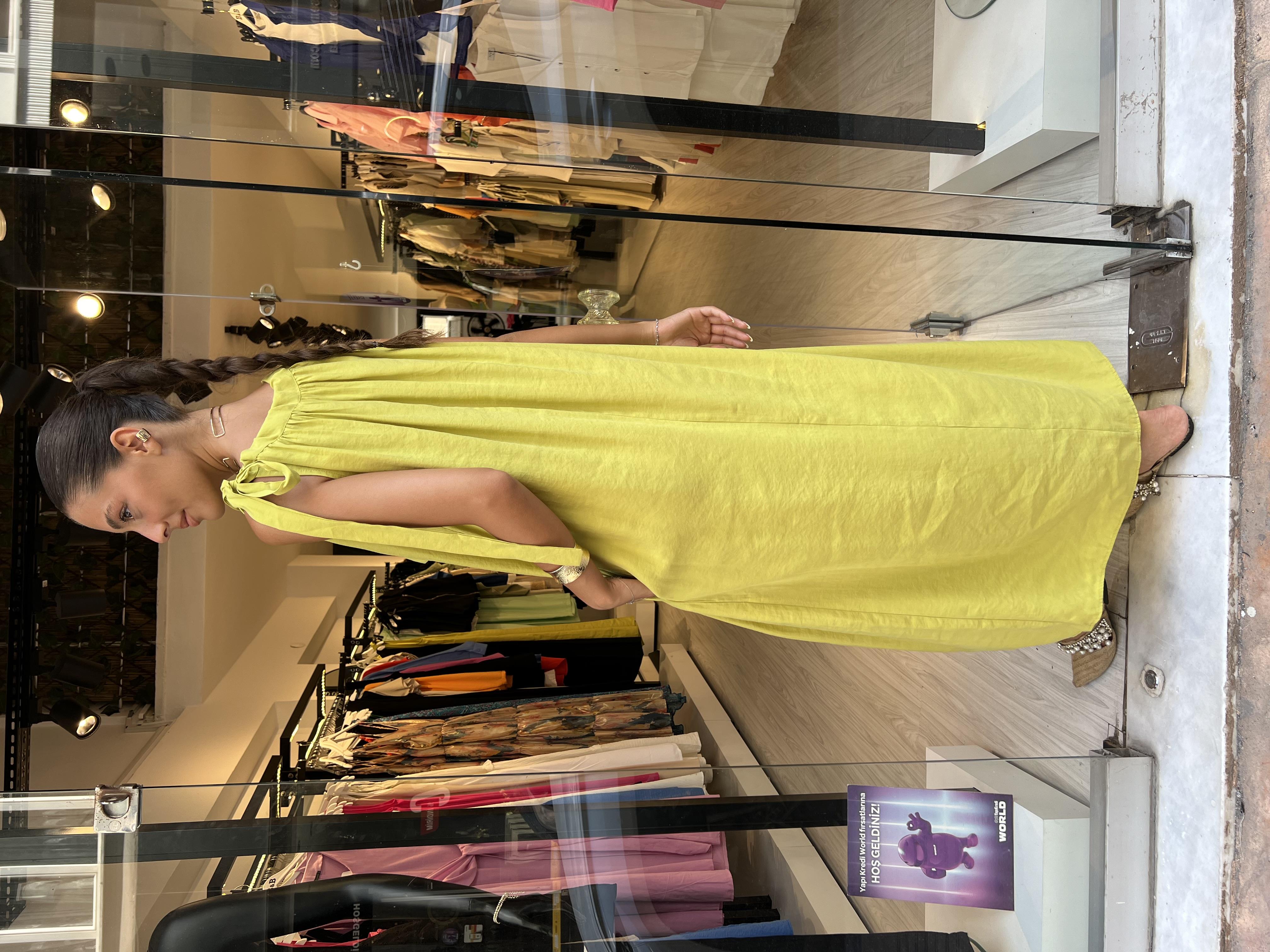 Omuzdan Bağlamalı Elbise-Yeşil