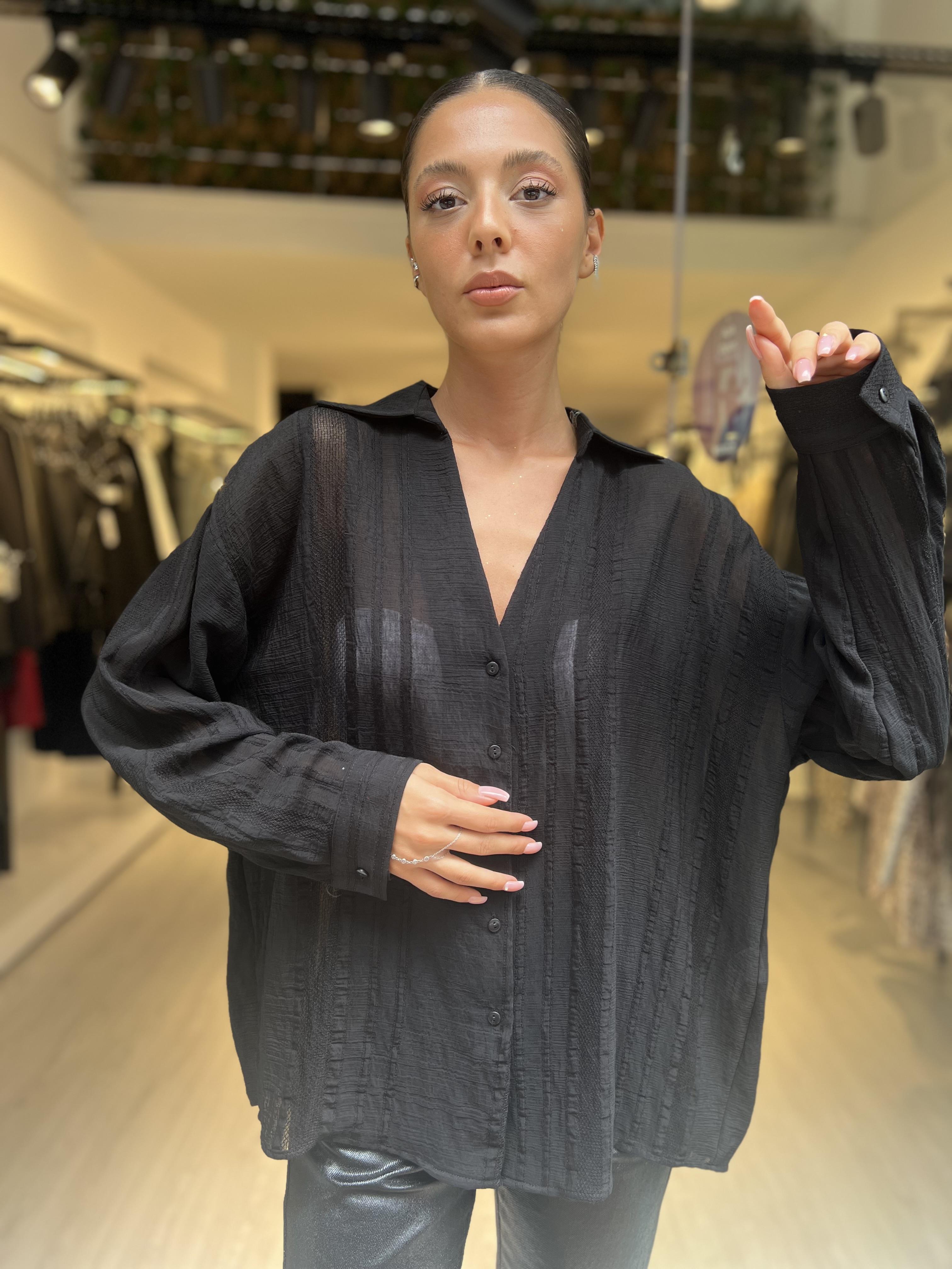 Pry Transparan Gömlek-Siyah