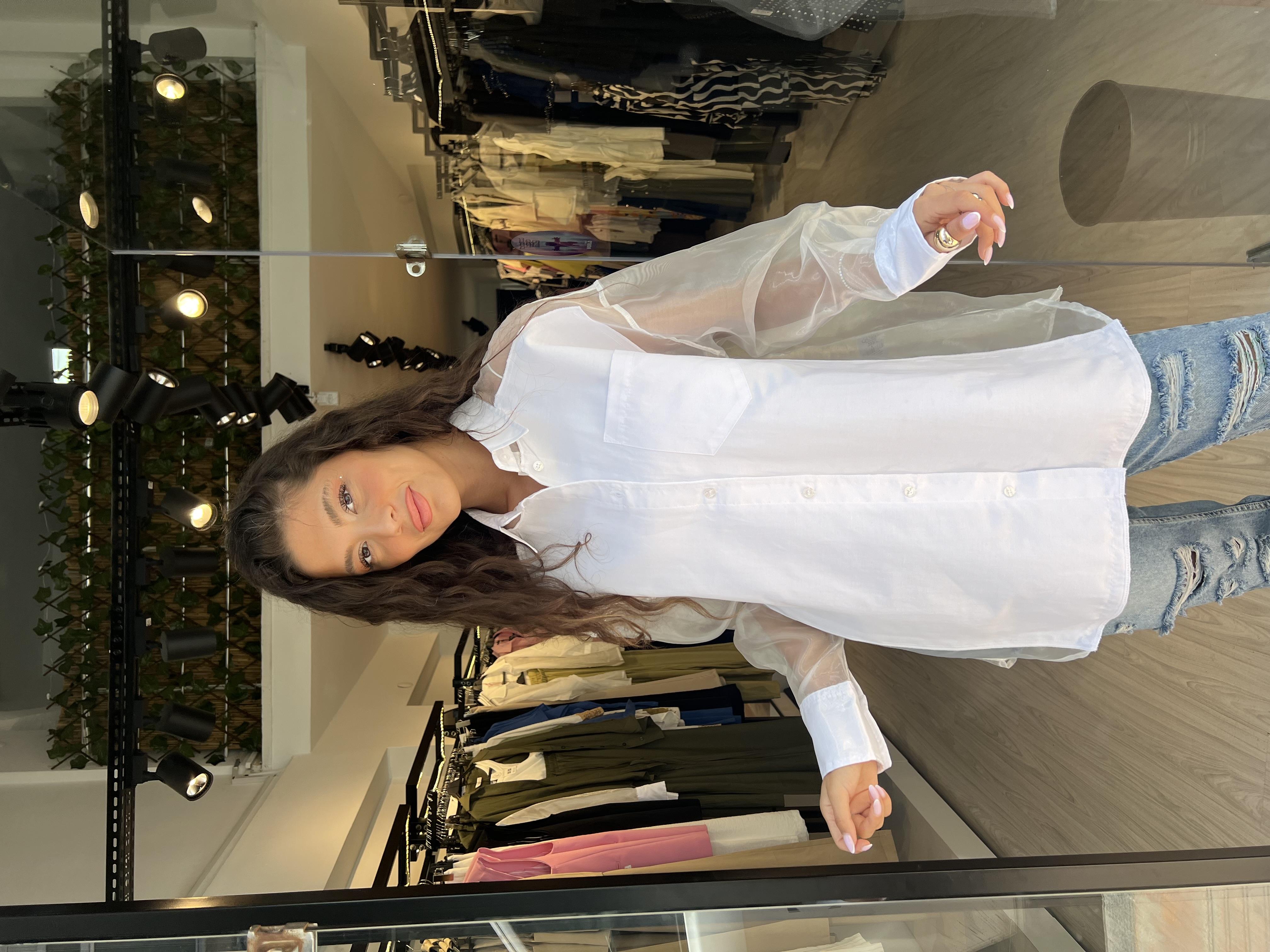 Q.Organze Tül Detaylı Gömlek-Beyaz