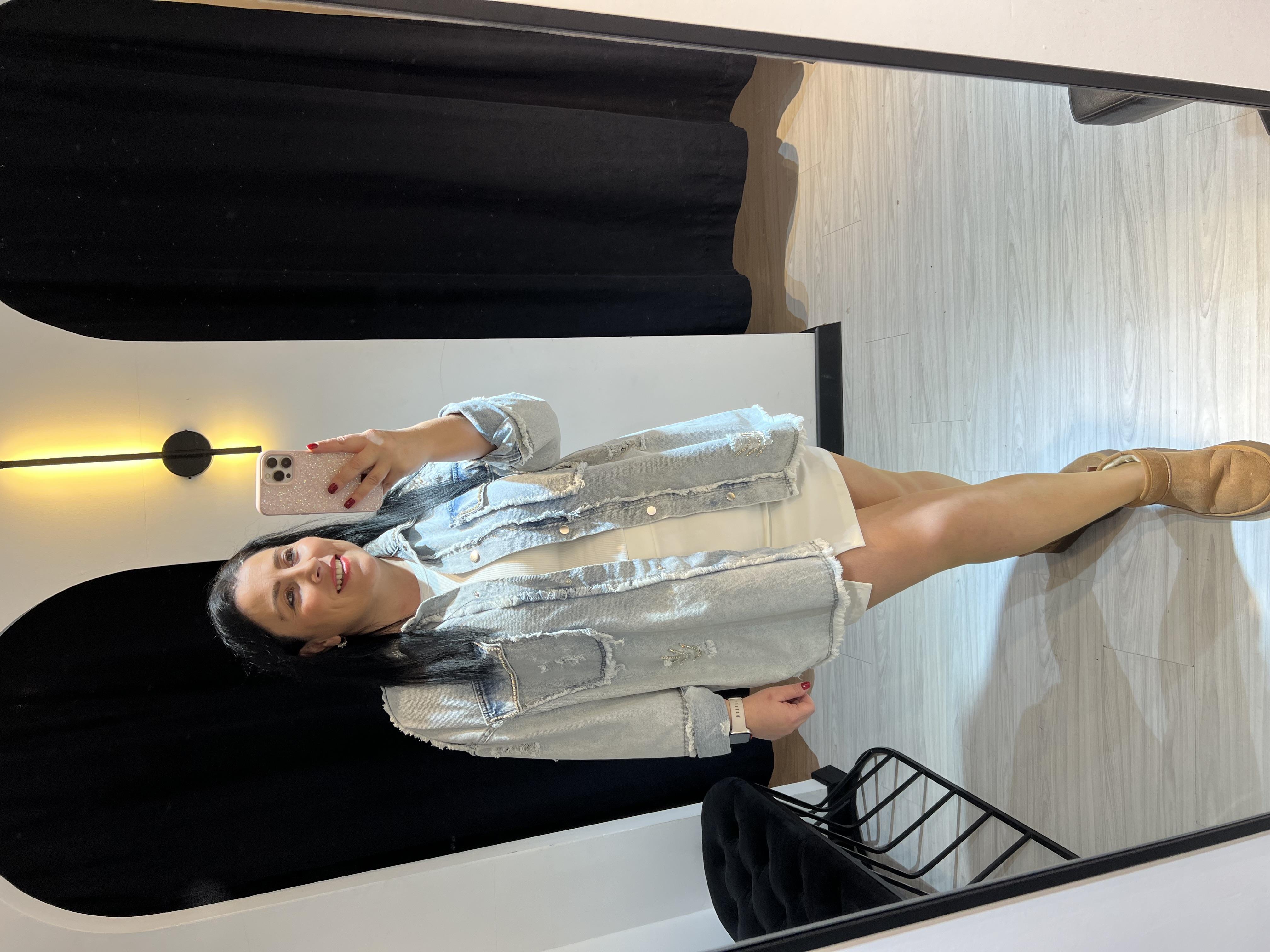 Shz.Taş Detaylı Gömlek Ceket-Mavi