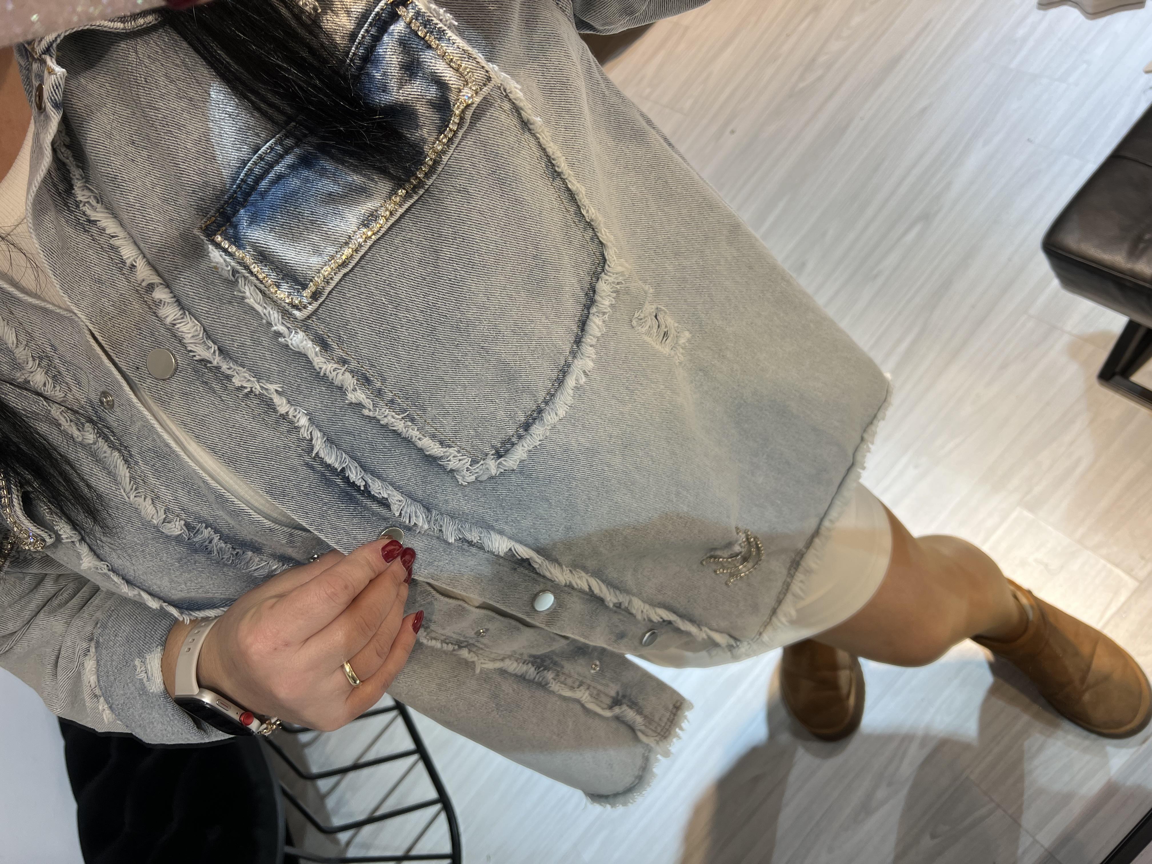 Shz.Taş Detaylı Gömlek Ceket-Mavi