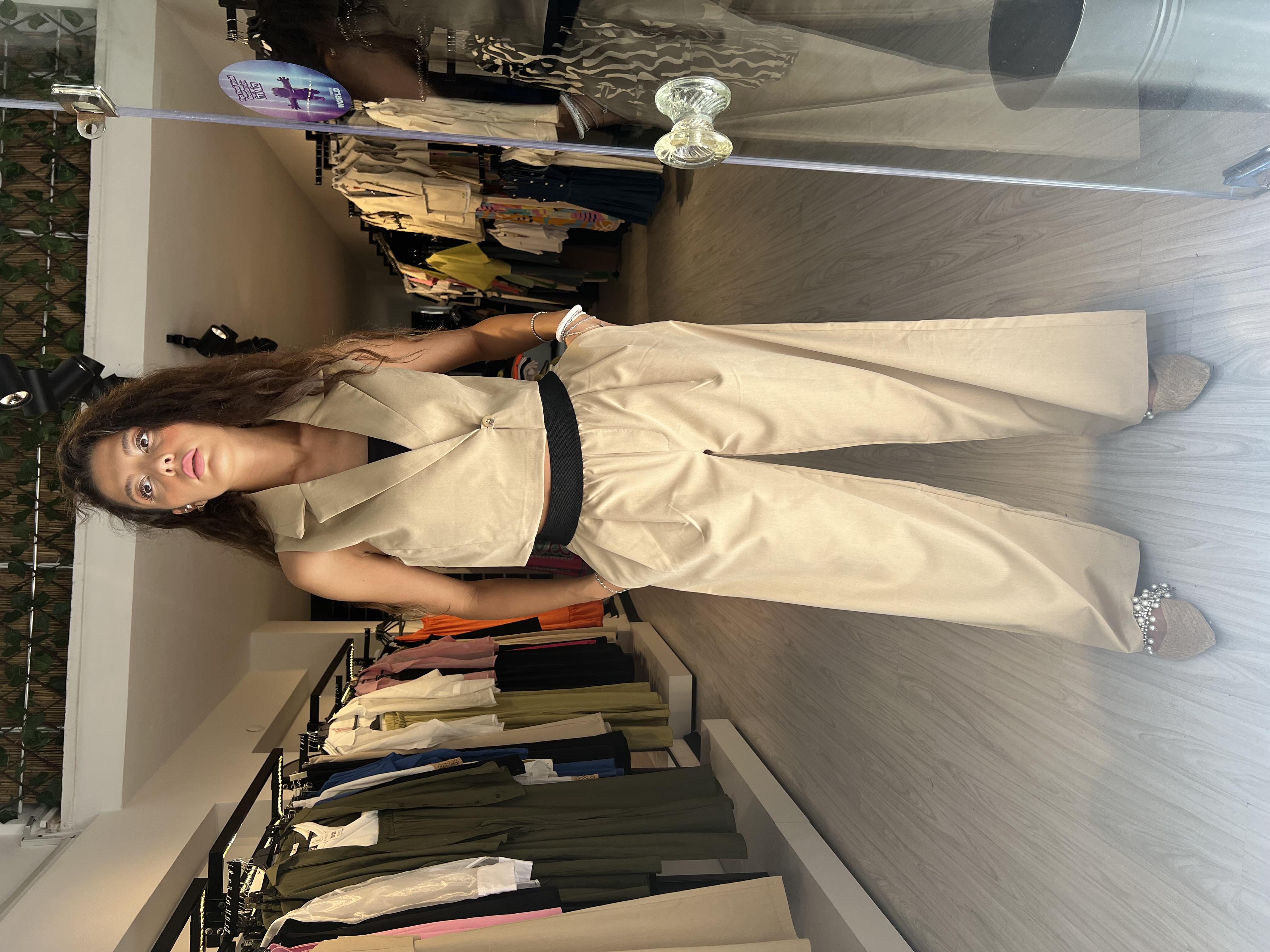 Tek Düğme Yelek Takım -Bej