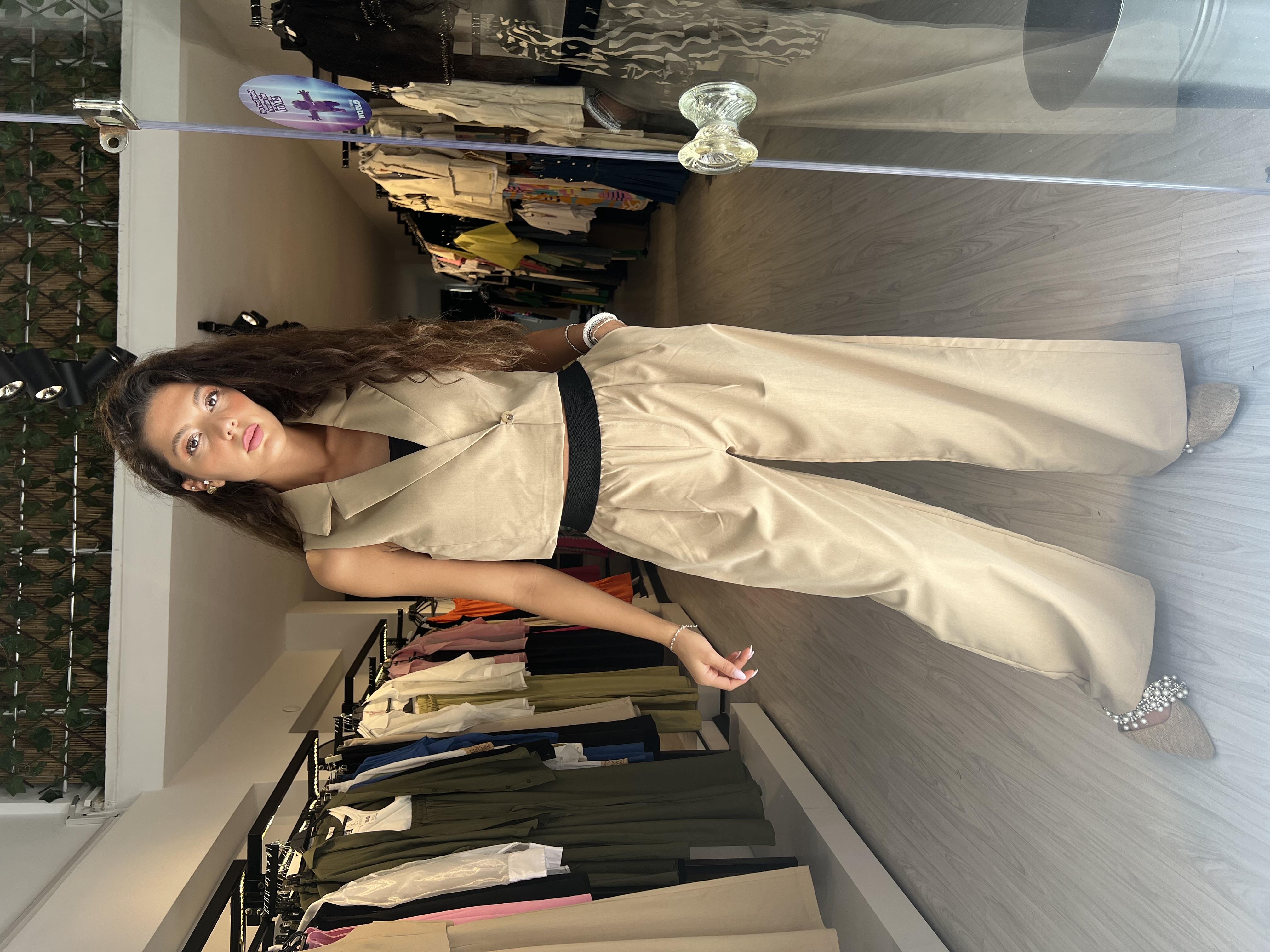 Tek Düğme Yelek Takım -Bej