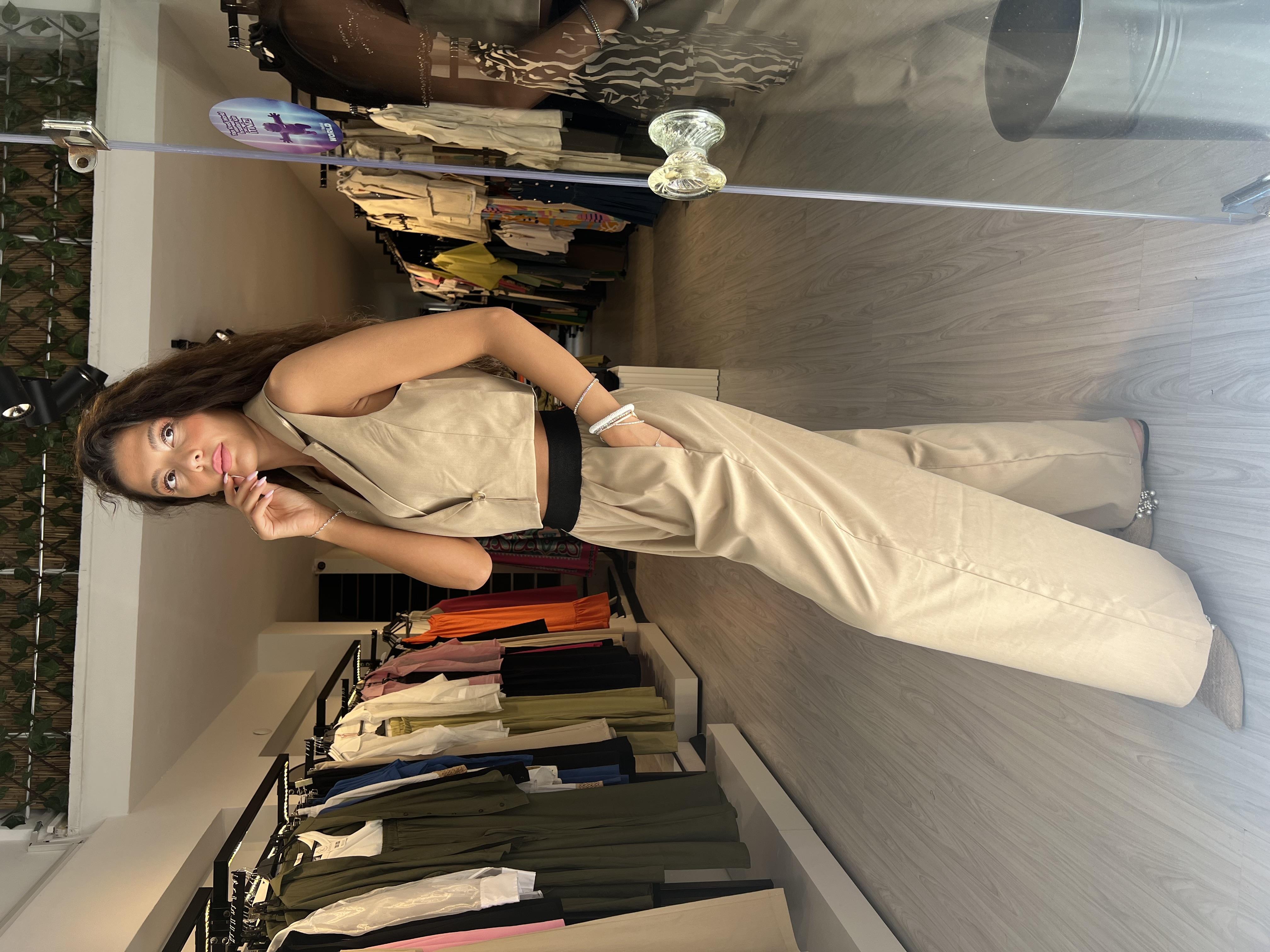 Tek Düğme Yelek Takım -Bej