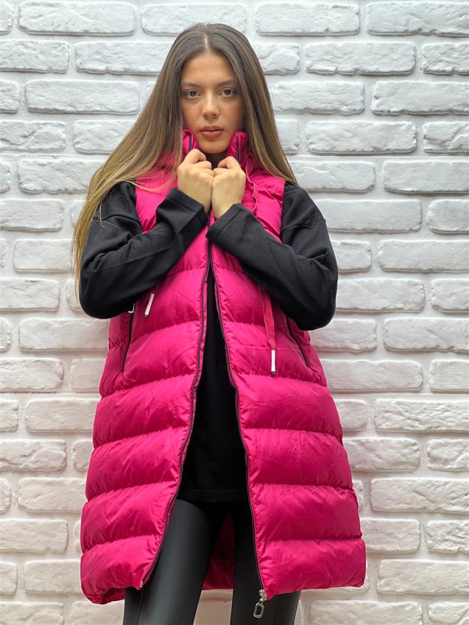 Uzun Şişme Yelek Pembe