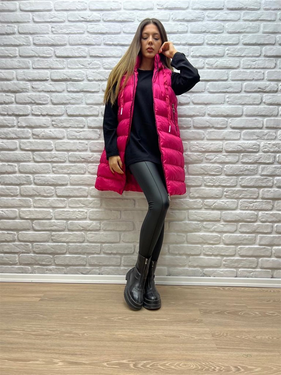 Uzun Şişme Yelek Pembe