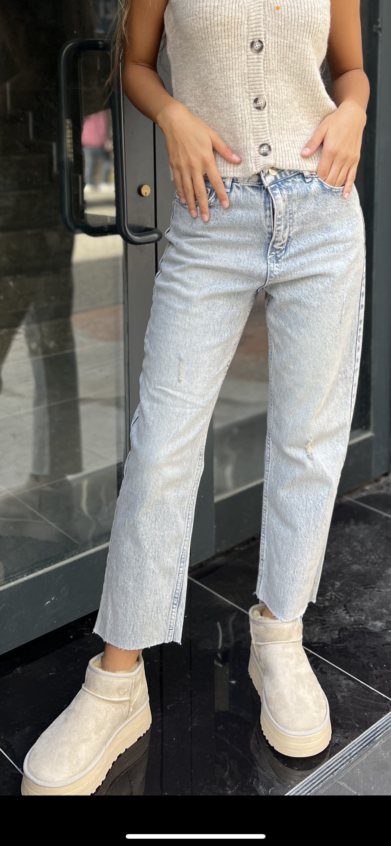 Yıpratmalı Mom Jean -Açık Mavi