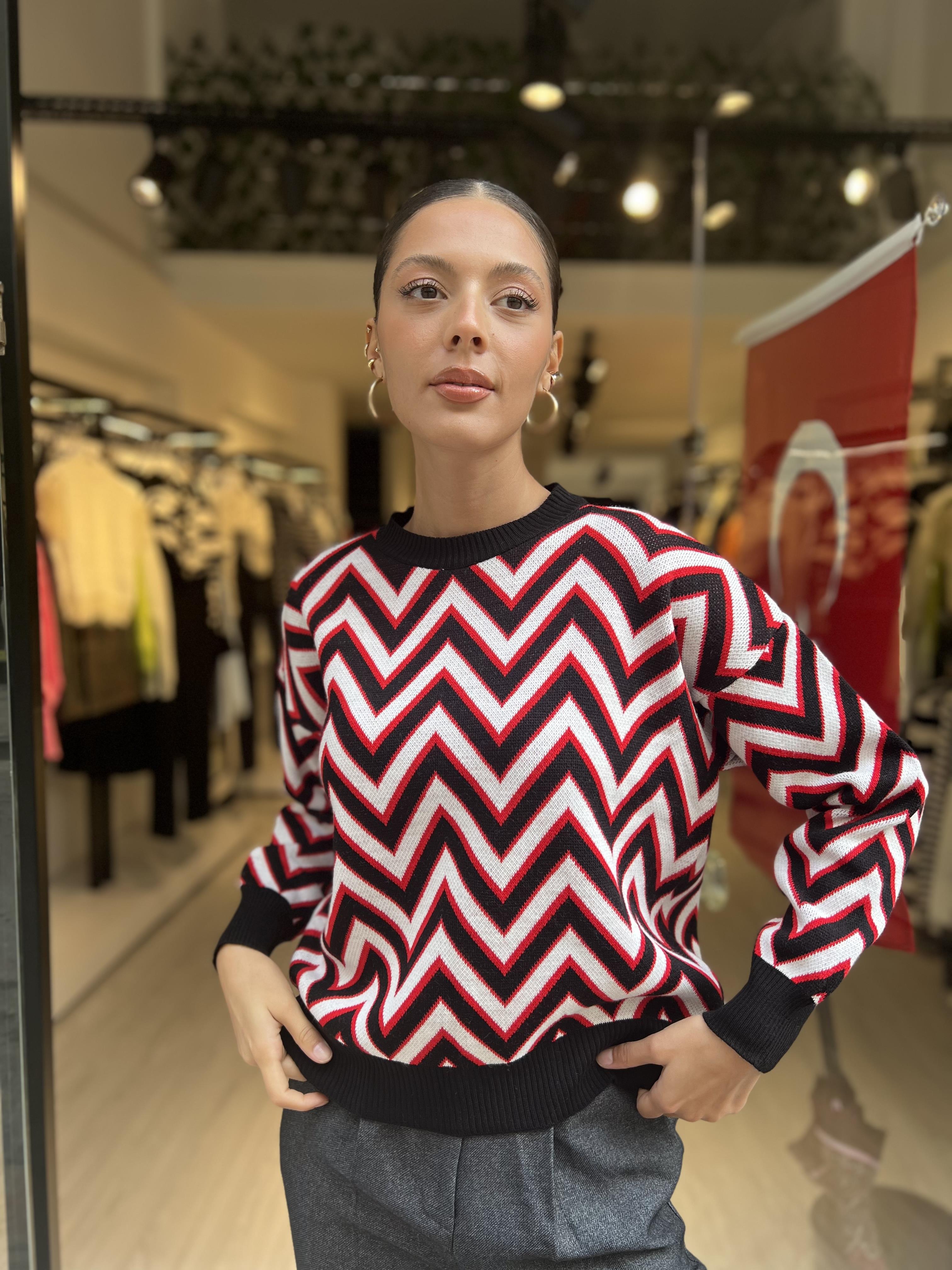 Zigzak Desen Kazak-Kırmızı