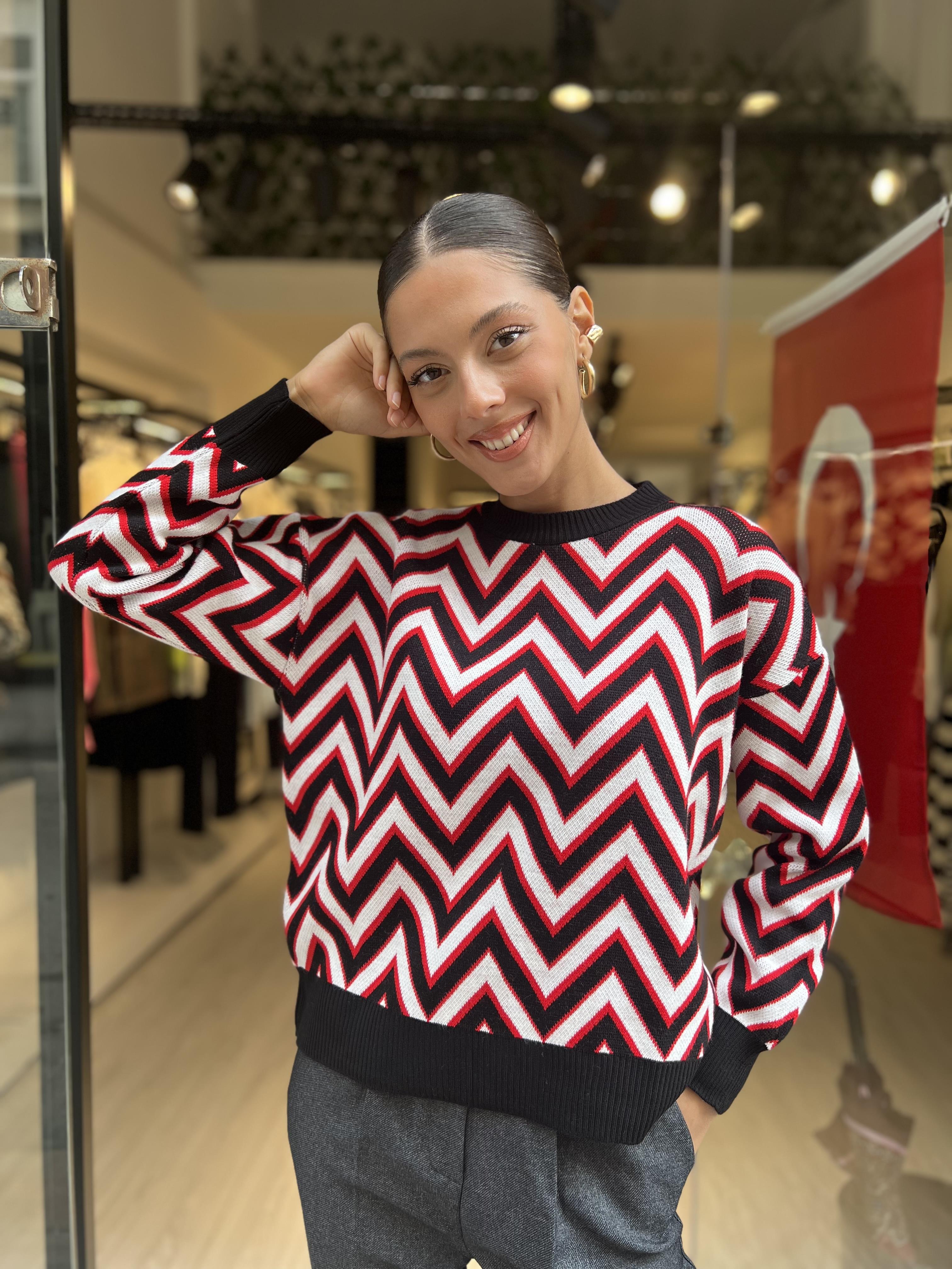 Zigzak Desen Kazak-Kırmızı