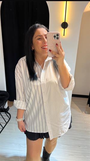 Aywe Çizgili Gömlek-Beyaz