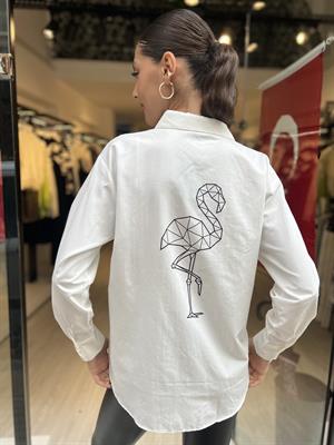 Baskılı Gömlek -Ekru