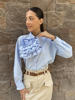 Bk Gül Detaylı Gömlek-Mavi 