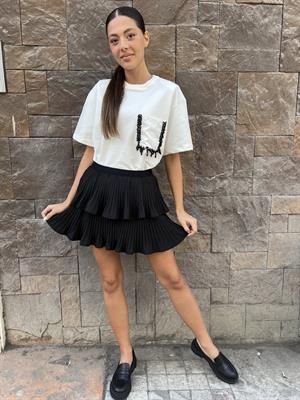 Cep Detaylı Vatkalı Tişört-Ekru