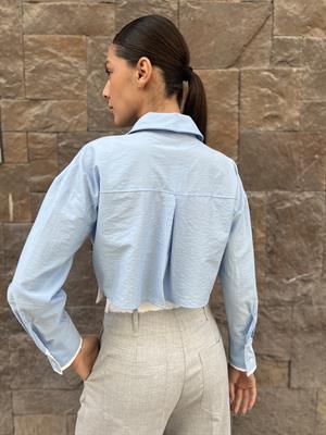 Cepli Crop Gömlek -Mavi 