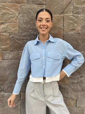 Cepli Crop Gömlek -Mavi 