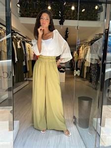 Çift Lastikli Bol Paça pantolon-Yeşil