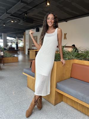 Dilvin Askılı Ajurlu Elbise-Ekru