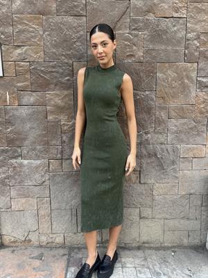 Dlv Dik Yaka Elbise-Yeşil