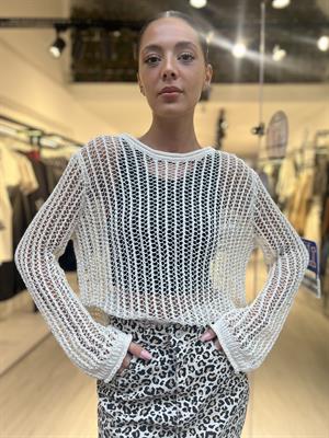 Dlvn Ajurlu Transparan Bluz-Ekru