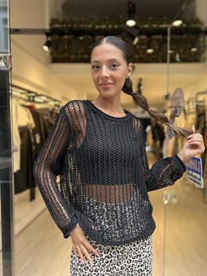 Dlvn Ajurlu Transparan Bluz-Siyah