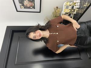 Dlvn Düğmeli Cepli Triko-Kahve