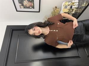 Dlvn Düğmeli Cepli Triko-Kahve