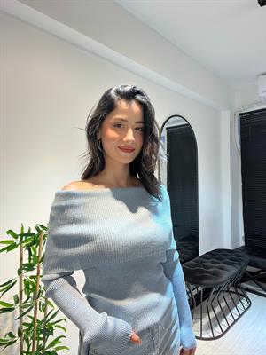 Dlvn Madonna Yaka Triko -Mavi