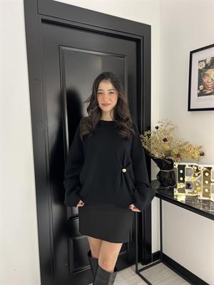 Dlvn Ön Düğme Det.Kazak-Siyah