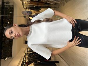 Dlvn Parlak Taş Aplikeli Kısa Kol-Ekru