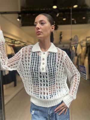 Dlvn Taş Düğmeli Triko-Ekru