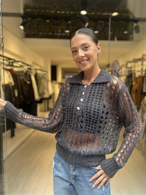 Dlvn Taş Düğmeli Triko-Gri