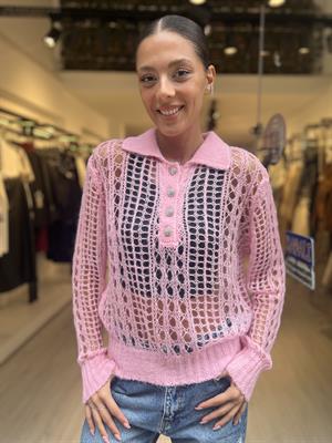 Dlvn Taş Düğmeli Triko-Pembe 