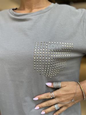 Dlvn Taşlı Tişört-Gri