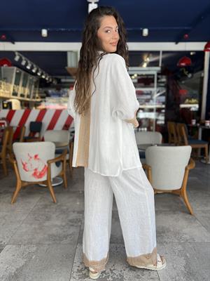 Fileli Kimono Takım -Beyaz