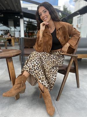 Fırst Leopar Nubuk Etek-Kahve 