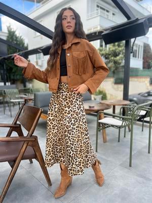 Fırst Leopar Nubuk Etek-Kahve 