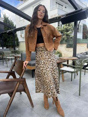Fırst Leopar Nubuk Etek-Kahve 