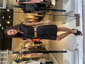 Flw Ham Keten Kemerli  Elbise-Siyah