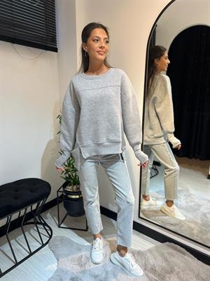 Geniş Ribana Kol Sweat-Gri